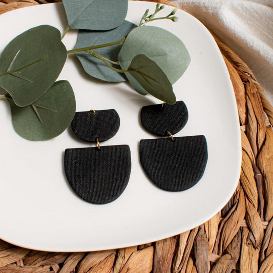 Jean | Black Textured Clay Geometric Earrings - Hilltop Lane Boutique