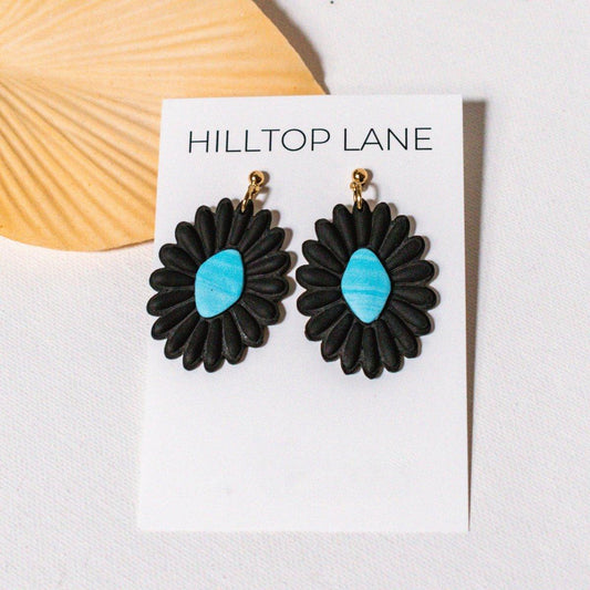 Tana | Turquoise and Black Western Flower Earrings - Hilltop Lane Boutique