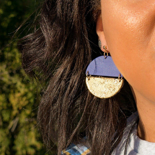 Sharon | Blue and Gold Split Circle Handmade Earrings - Hilltop Lane Boutique