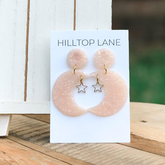 Mallory | Opal Crescent Moon Clay Earrings - Hilltop Lane Boutique