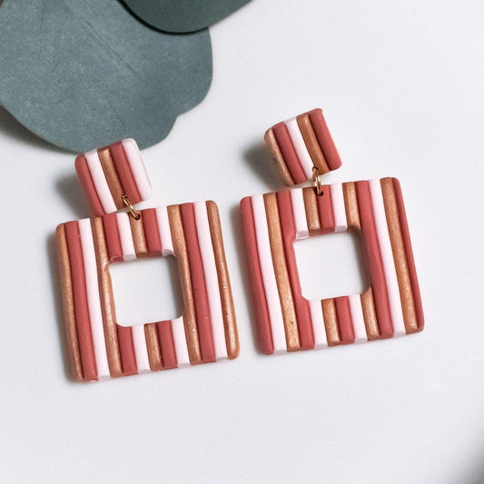 Bailey | Pink Bold Stripes Clay Statement Earrings - Hilltop Lane Boutique