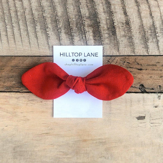 Red Handmade Knotted Fabric Hair Bows - Hilltop Lane Boutique