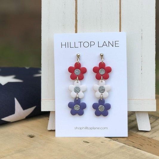 Red, White, and Blue Flower Earrings - Hilltop Lane Boutique