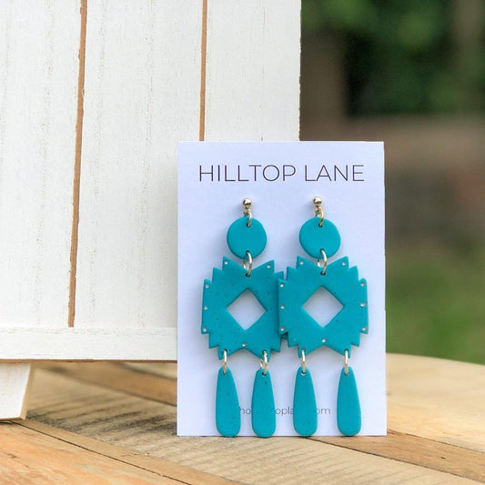 Patsy | Turquoise Aztec Clay Statement Earrings - Hilltop Lane Boutique