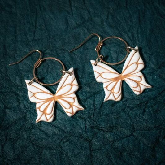 White and Gold Butterfly Statement Earrings - Hilltop Lane Boutique