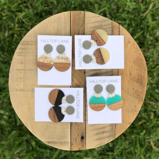 Sondra | Wood and Clay Round Statement Earrings - Hilltop Lane Boutique