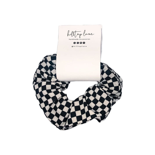Black and White Checkerboard Handmade Scrunchies - Hilltop Lane Boutique