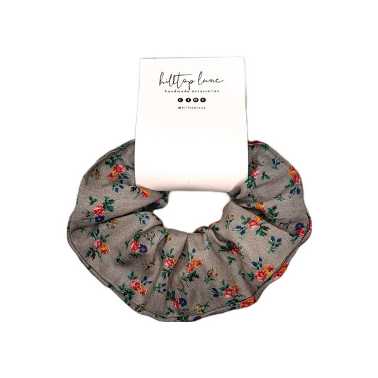 Gray Floral Handmade Scrunchies - Hilltop Lane Boutique