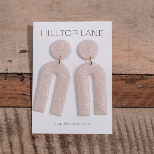 Myra | Opal Glitter Modern Arch Clay Earrings - Hilltop Lane Boutique