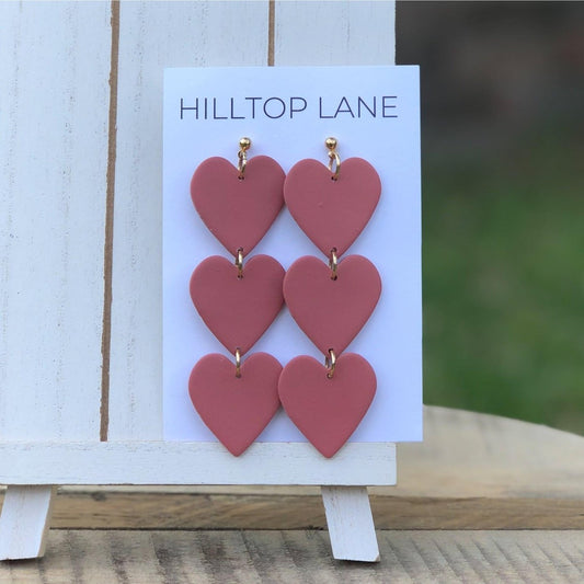 Queen of Hearts | Pink Hearts Clay Dangle Earrings - Hilltop Lane Boutique