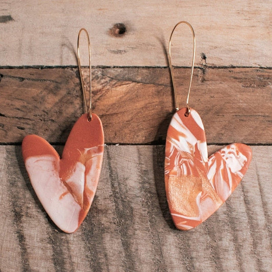Lauren | Pink Marbled Clay Heart Earrings - Hilltop Lane Boutique