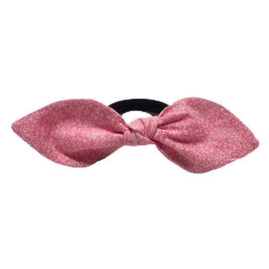 Pink Mini Floral Fabric Bow Ponytail Holder - Hilltop Lane Boutique