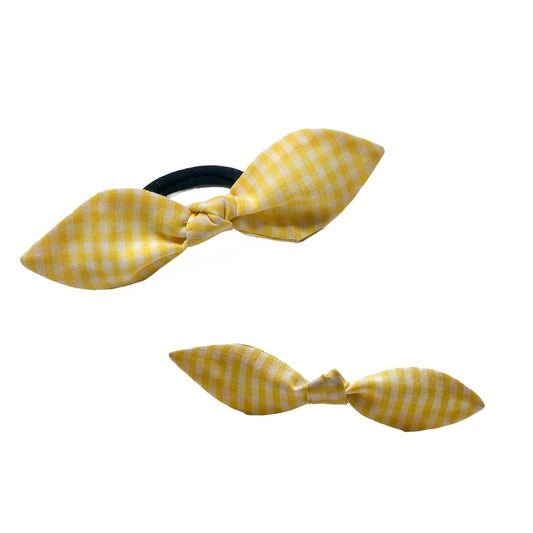 Yellow Gingham Hair Bow Ponytail Holder - Hilltop Lane Boutique